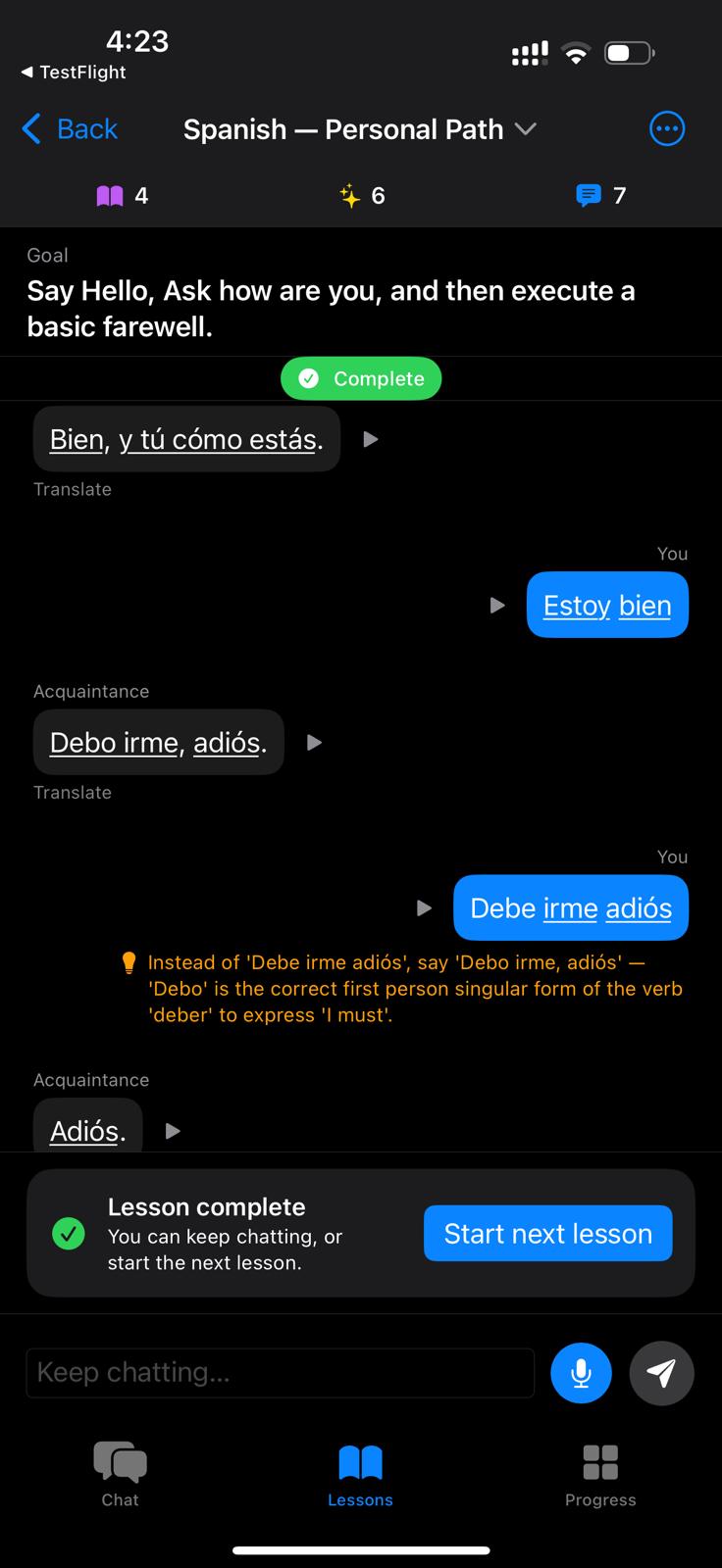 Conversation screen from Mersivia
